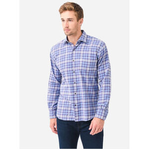Peter Millar Sport Lost Creek LS Button Up Shirt Plaid Blue XL Men EUC
